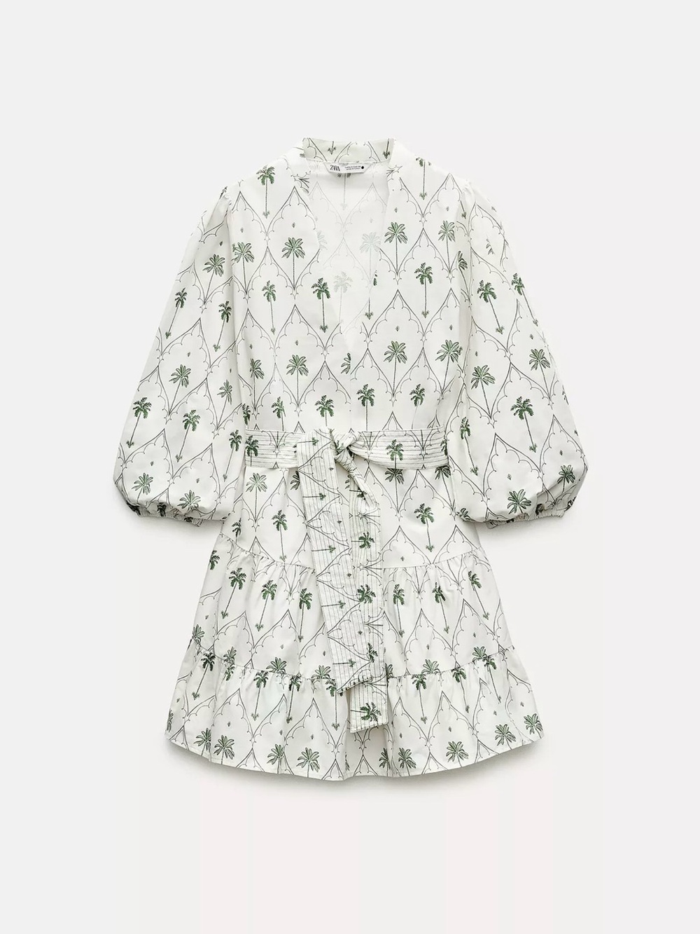 Zara White Dress with Green Palm Print